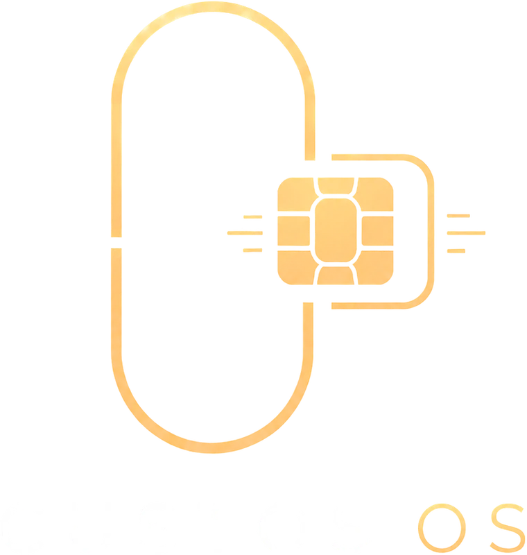 Custos OS logo: a gold outline holding a smartcard chip, above the words Custos OS